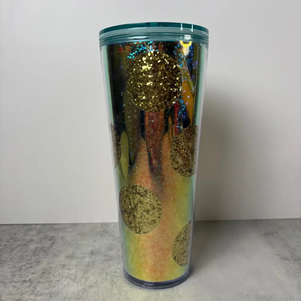 Starbucks Holiday 2020 Gold Glitter Polka Dot Venti Cold Cup Tumbler 24oz